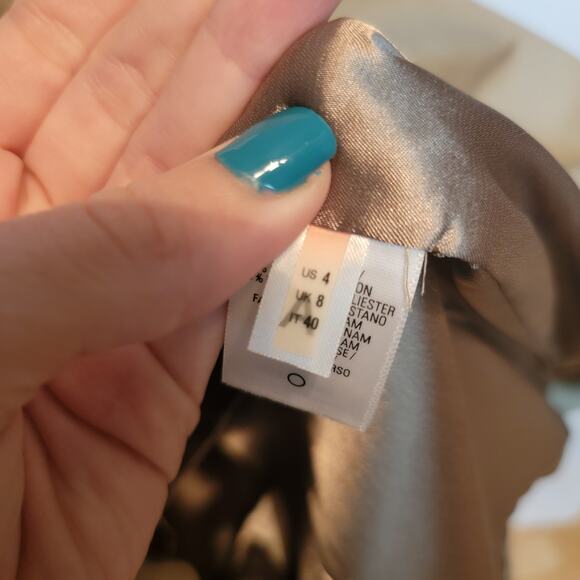 Tahari Light Tan Square Neck Faux Leather Neck Gisella Sheath Mini Dress Size 4 - Picture 5 of 11